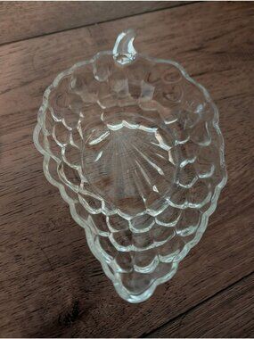 Vintage Clear Glass Grape-Shaped Dish With Textured Surface & Scalloped Edges -